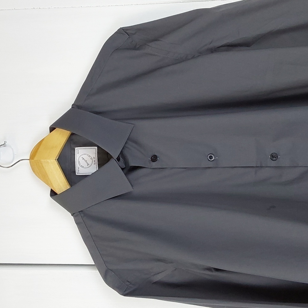 Bespoke| Mens Dark Gray Slim Fit Neutral Dress Shirt Long Sleeve Luxe Sz.L